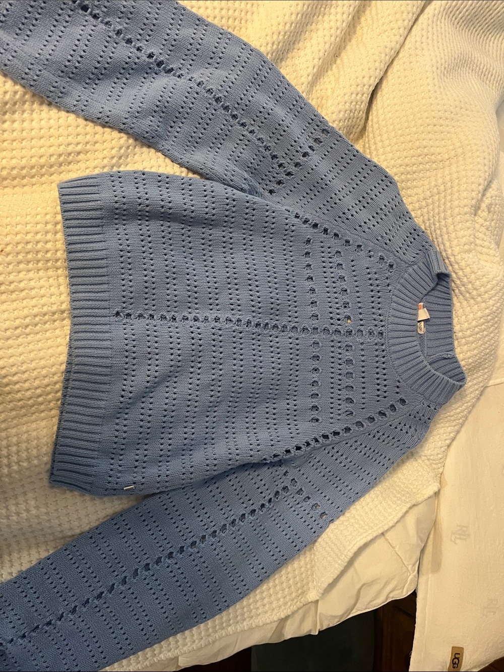 Women's Openwork Crewneck Sweater in Light Blue